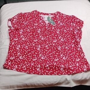 NWT Blooming Jelly Women's Red and White Patterned Top Size XL